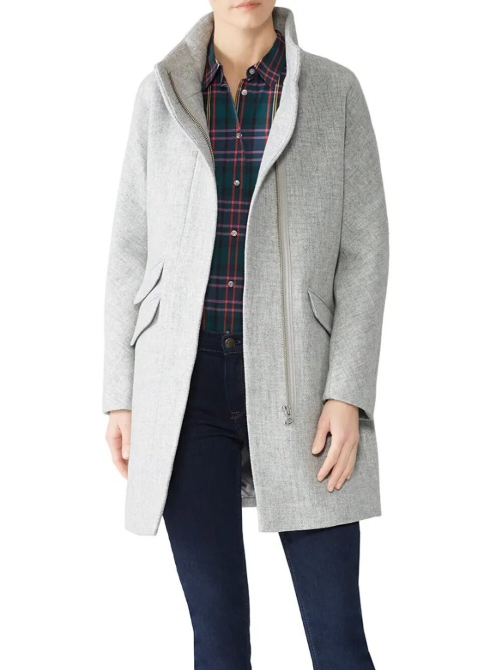 J Crew Cocoon Coat Italian stadium wool blend cloth zipper jacket gray 10 TALL